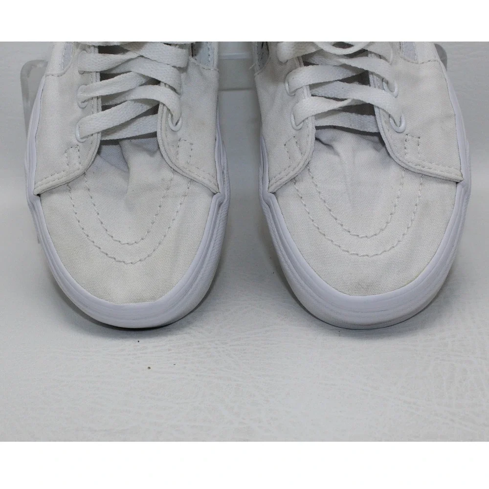 Vans Sk8-Hi High Top Sneakers White Canvas Leather Mens 5.5 Womens‎ 7.0 500714